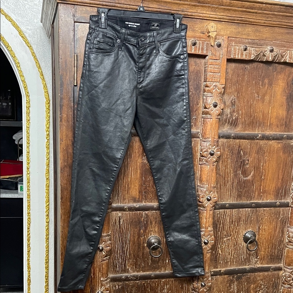 AG Women's The Farrah High Rise Skinny Ankle Black Coated SZ: 27R